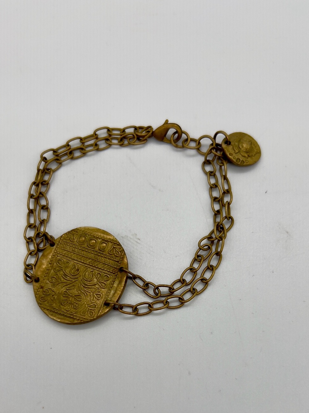Antique Gold-Tone Engraved Medallion Chain Bracelet